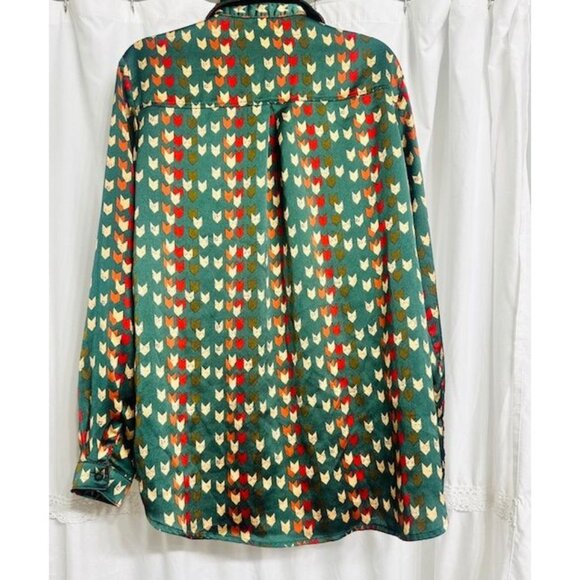 PrettyLittleThing Button-Up Printed Autumn Multicolor Silky Long Sleeve Blouse 6 - Picture 3 of 5